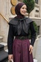Black Shirt with Polka Dot Collar Trim - 5