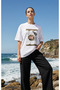 Ecru Oversize Crew Neck Printed Basic Short Sleeve Women's T-Shirt