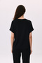 Women's Double Fabric Detailed Low Sleeve Combed Cotton T-Shirt 6211 Black - 4