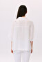 Women's Low-Sleeve Polo Collar Combed Cotton Blouse 6233 Ecru - 4