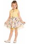 Girl's Collar Lace Detailed Tie-Back Blouse with Floral Pattern Yellow Color Skirt Two-Piece Set - 2
