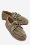 Stevo Green Suede Genuine Leather Perforated Lace-Up Women's Loafer Shoes