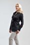 Women's Black Large Metalized 2-Button Cuff Slim Fit Cotton Lycra Shirt - 2