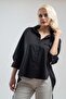 Women's Black Cord Detailed Oversize Cotton Lycra Shirt - 6