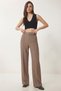 Belted Ribbed Detailed Knitted Trousers Lub0329 Vi̇zon