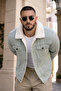 Men's Trendy Winter Slim Fit Green Fur Lined Denim Jacket - 2