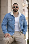 Men's Trendy Winter Slim Fit A.Blue Fleece-Lined Denim Jacket - 4