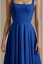 Women's Atlas Fabric Flared Cut Thick Strapped Long Wedding Engagement Promise Event Dress - 2