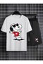 Snoopy Printed 100% Cotton Crewneck Children's T-Shirt-Shorts Two-Piece Set
