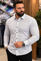 Men's Slim Fit Narrow Fit Long Sleeve Lycra Men's Shirt White with Minimal Pattern - 3