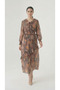 Apsen Women's Brown Chiffon Floral Patterned Hijab Dress with Ruffle Collar and Skirt Detail 4521-135