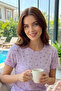 Women's Patterned Cotton Short Sleeve Pointelle Fabric Pajama Set 70753-3194 Lila01 - 4