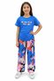 Girl's Side Gathered Make Text Patterned T-Shirt and Colorful Pants Two-Piece Set - 2