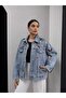 Levure Women's Handcrafted Stone Embroidered Comfortable Cut Denim Jacket - 3