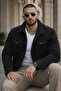 Men's Trendy Winter Slim-Fit Black Denim Jacket with Faux Fur Lining - 4