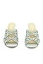 Genuine Leather Stone Detailed Mesh Heeled Slippers Z635 Silver Leather Mesh - 3
