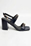 Laris Double Buckle Closed Toe Heeled Sandals Series - Dark Blue Wrinkled - 3