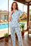 Women's Short Sleeve Front Buttoned Milan Fabric Pajama Set 50101-2472 Blue - 3