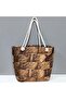 Wooden Knitted Patterned Beach Bag - Yellow - 3