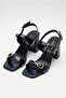 Laris Double Buckle Closed Toe Heeled Sandals Series - Dark Blue Wrinkled