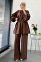 Oversize Birit Buttoned Linen Trousers Set - Brown - 2