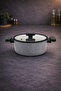 Valeria 20 cm Granite Deep Pot with Silicone Edged Glass Lid - Gray