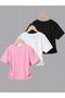 Girl's 3-Pack Tiny Hearts Printed Combed Cotton T-Shirt (Pink-Black-White) - 3