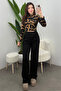 Women's Black Camel Hook Patterned Half Fisherman Crop Blouse - 2