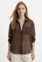 Coffee Pocket Striped Oversize Shirt 5449
