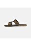 Women's Brown Suede Slippers with Metal Buckle Accessories - 3