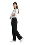 Women's Black High Waist Wide Leg Pocketed Draped Comfortable Stretchy Crepe Fabric Trousers - 4