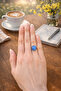 Blue-Colored Cat's Eye Stone Minimal Silver Ring - Glowing under Light, Adjustable - 3