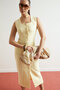 Button Detailed Fabric Dress Yellow - 3