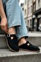 Doha Black Suede Buckle (2 cm Heeled) Round Toe Laser Detailed Slippers - 2