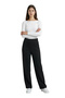 Women's Black High Waist Wide Leg Pocketed Draped Comfortable Stretchy Crepe Fabric Trousers - 8
