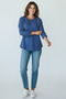 Women's Polka Dot Circular Necklace with Elastic Sleeves and Closed Button Detail, Combed Cotton Blouse - 2
