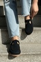 Doha Black Suede Buckle (2 cm Heeled) Round Toe Laser Detailed Slippers - 7