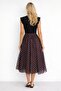 Padded Shoulder Detailed Black Top Polka Dot Midi Dress - 5