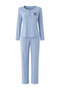 Women's Long Sleeve Baby Blue Color Bamboo Pajama Set - 4