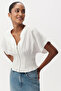 V-Neck Short Sleeve Regular Linen Shirt with Pleated Detail - 4