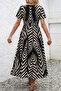 New Season Women's Short Ruffle Sleeve Double Breasted Collar Elastic Waist Patterned Long Dress - 6