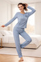 Women's Long Sleeve Baby Blue Color Bamboo Pajama Set - 2