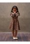 Vintage Collared Coffee Floral Flared Long Sleeve Girls' Dress - 6