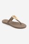 Women's Thin Strap Flip-Flops with Gold Metal Buckle and Stones, Daily Slippers, Rolin Mink Suede - 9