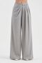 Women's Leather Buckle Detailed Front Pleated Design Wide Leg Trousers