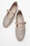 Women's Belted Stone Blunt Toe Ballerinas Beige Silver - 5