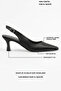 Black Satin Textured Mid-Heeled Pointed Toe Women's Thin Heeled Shoes - 3
