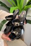 Women's Meli Black Two-Buckle 9 cm Heeled Slippers