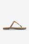 Women's Thin Strap Flip-Flops with Gold Metal Buckle and Stones, Casual Slippers, Rolin Beige Suede - 4