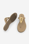 Women's Thin Strap Flip-Flops with Gold Metal Buckle and Stones, Casual Slippers, Rolin Beige Suede - 9